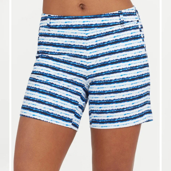 SPANX Sunshine Short 6” blue painted Stripe Golf Boat Beach Swim Trunks Medium - Picture 2 of 11